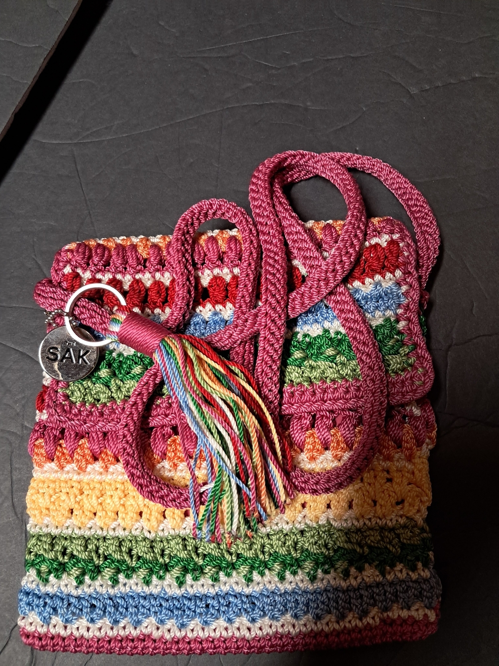 The Sak Multicolor Crochet Crossbody Bag - Pink Accent